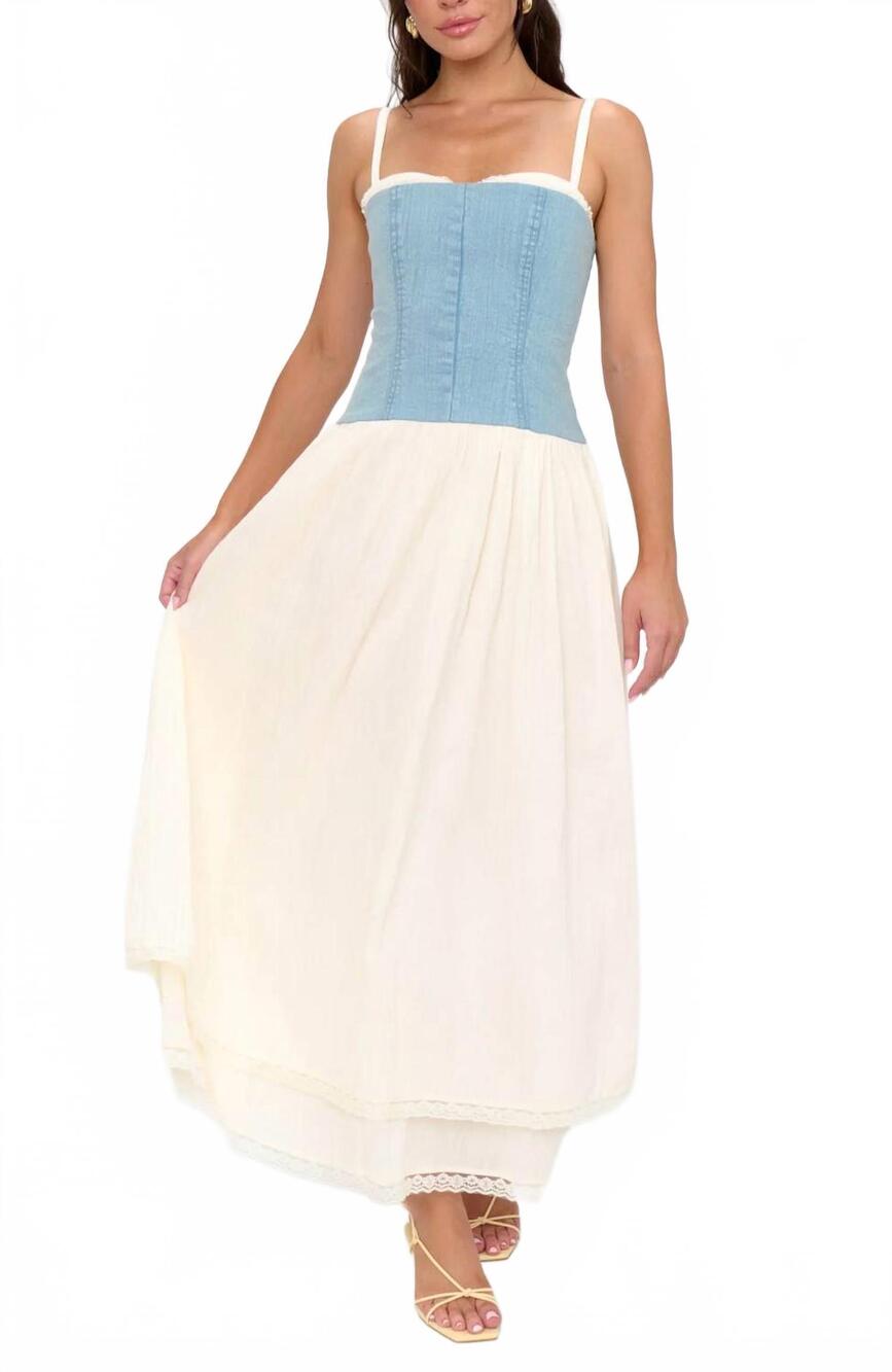 NEW SHOW ME YOUR MUMU tiffany maxi dress in light indigo/ cream